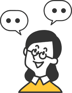 眼鏡をかけた女性スタッフが会話している様子のイラスト