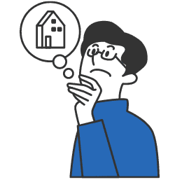 家のことを考えて悩んでいる男性のイラスト