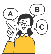 A・B・Cと書かれた吹き出しを指さして提案を説明するスタッフのイラスト