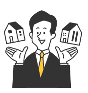 両手に家を乗せて複数の物件を提案するスタッフのイラスト